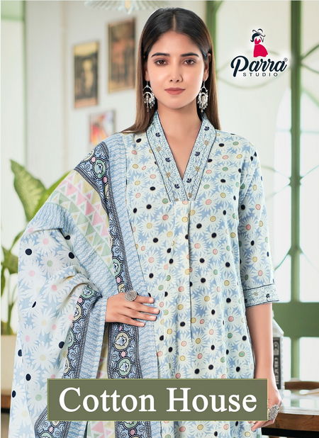 Cotton House By Parra Studio Embroidery Print Cotton Kurti With Bottom Dupatta Wholesale Shop In Surat Catalog